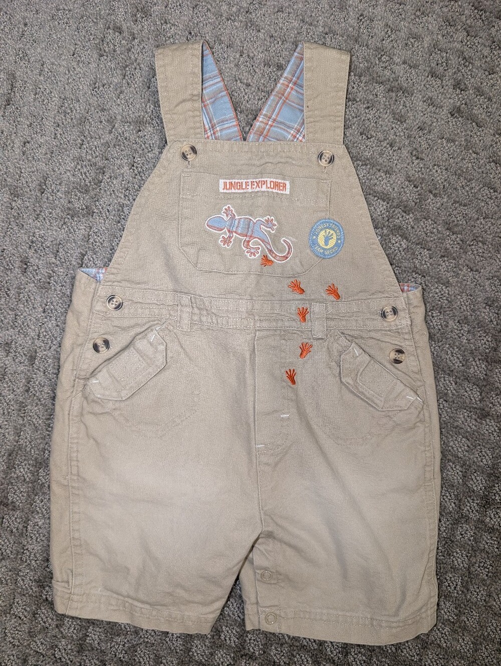 Vintage Cuddle Bear Jungle Explorer Tan Overalls Embroidered Gecko Toddler 24M